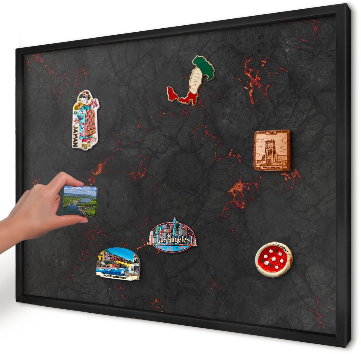 Artprintcave Zwart Magneetbord mit Zwart Frame - 70x50 cm - Vulkanische Lava Magnetisch Bord Voor Magneten - Abstract Magneetbord Voor Foto's - Natuur
