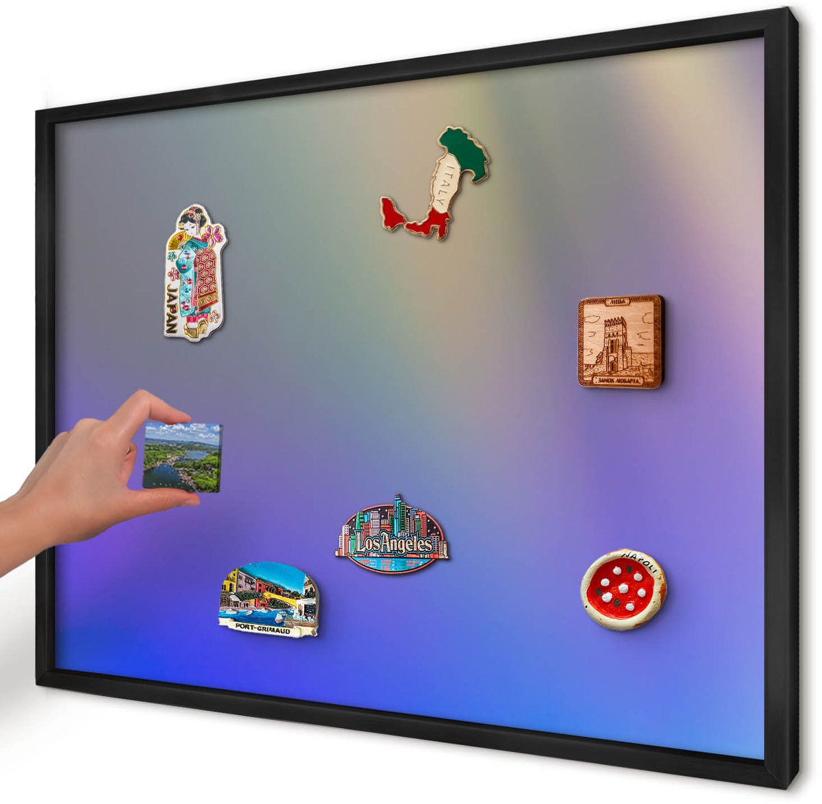 Artprintcave Blauw Magneetbord mit Zwart Frame - 70x50 cm - Subtiele Kleurovergang Magnetische Organizer - Abstract Wandbord Magnetisch - Abstractie
