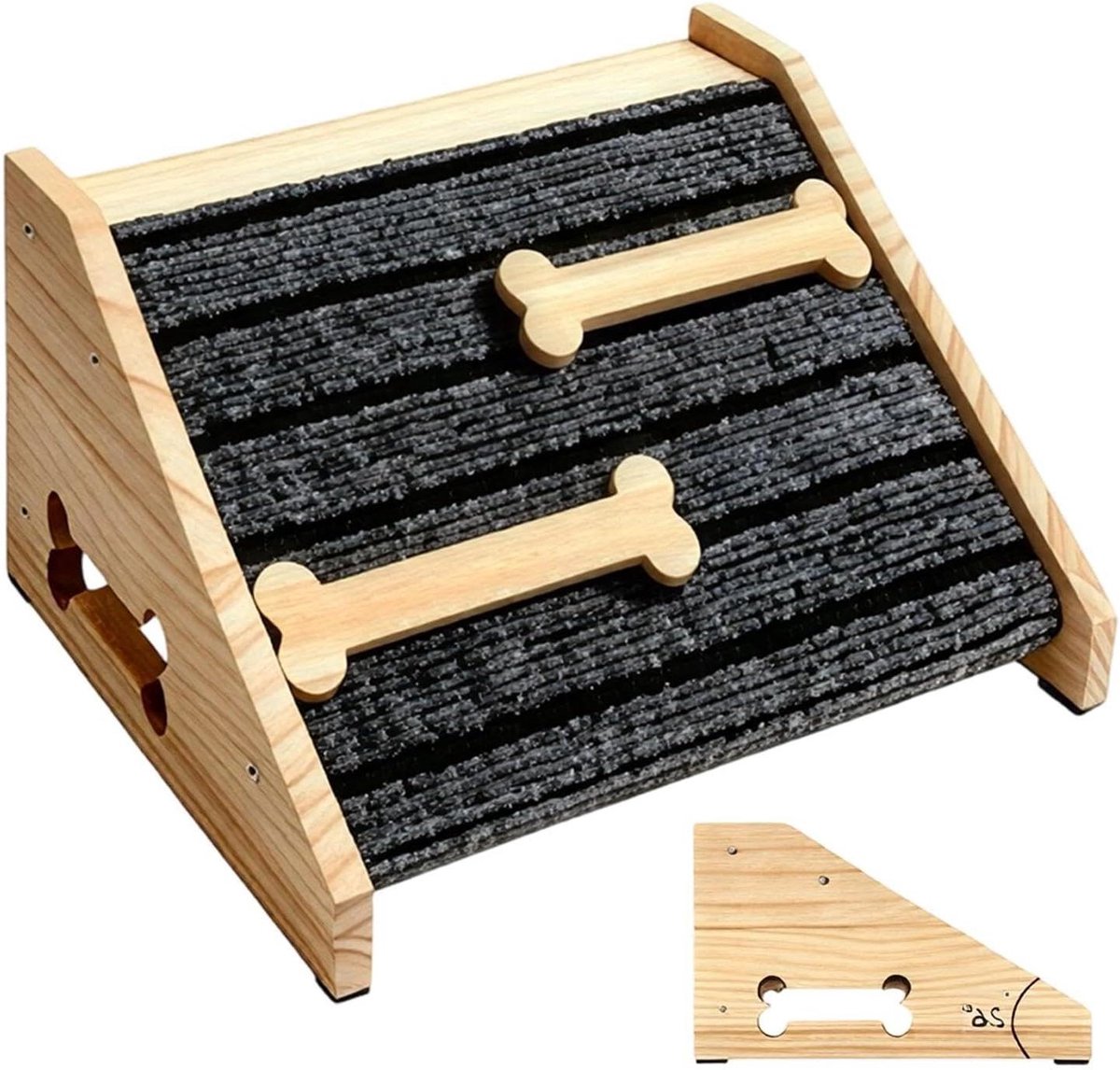 Hondenhelling Hout - Huisdieren trap - Veilig Meubels Bereiken - Antislip Vilten Onderlegger - 30x25x15 cm - Natuurlijk Hout