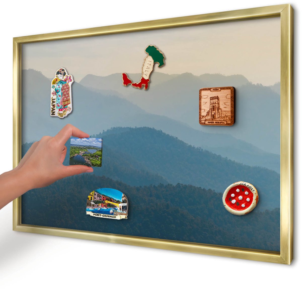 Artprintcave Groente Magneetbord mit Gouden Frame - 60x40 cm - Uitzicht Op De Bergen Magneetbord Voor Foto's - Fotografisch Magneet Bord mit Frame - Landschappen