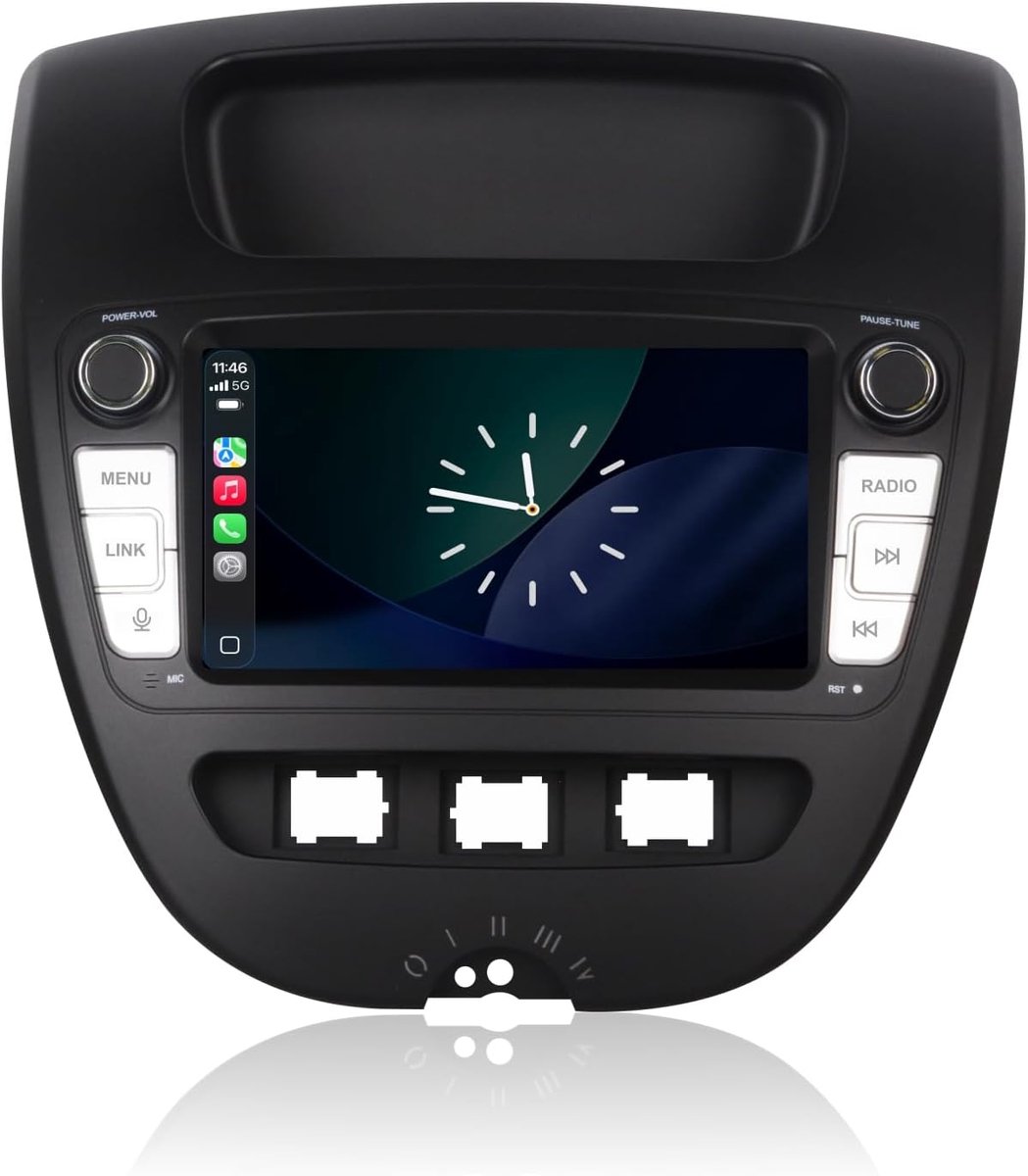 Linux-autoradio voor Peugeot 107/Toyota Aygo/Citroen C1 2004-2014 met draadloos CarPlay en Android Auto, 2-seconden opstarttijd, fysieke draaiknoppen, OEM-geluid, plug-and-play-installatie