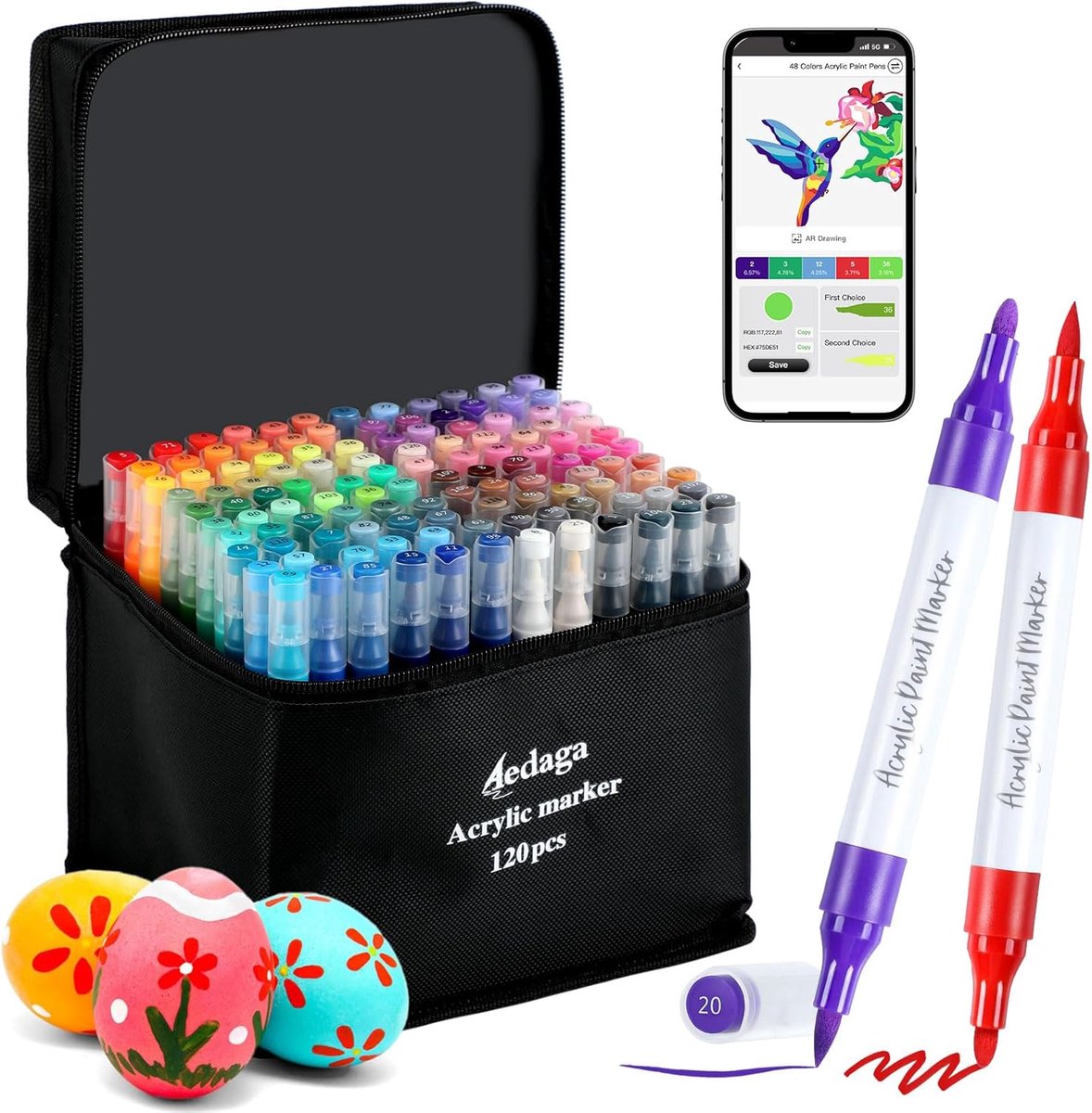 SnelShoppen - 120 Kleuren Genummerde Acryl Stiften Set met App, Dubbelpunt Acryl Marker (Fijne en Borstel Punt), Acryl Verf Stiften voor Volwassenen,