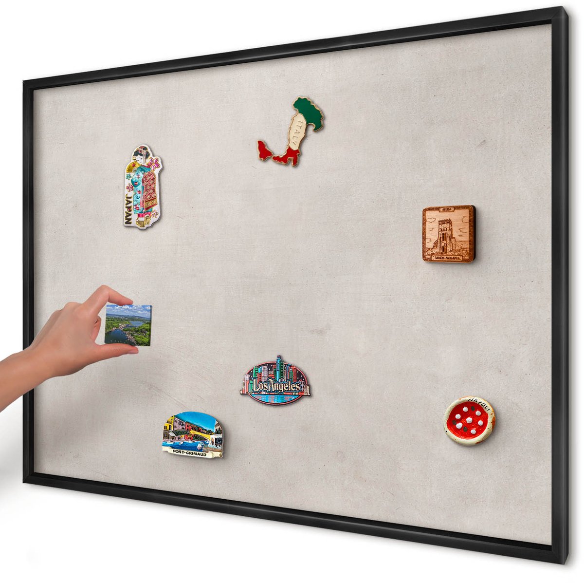 Artprintcave Grijs Magneetbord mit Zwart Frame - 100x70 cm - Grijze Elegantie Bord Voor Magneten - Minimalist Memobord Keuken - Texturen