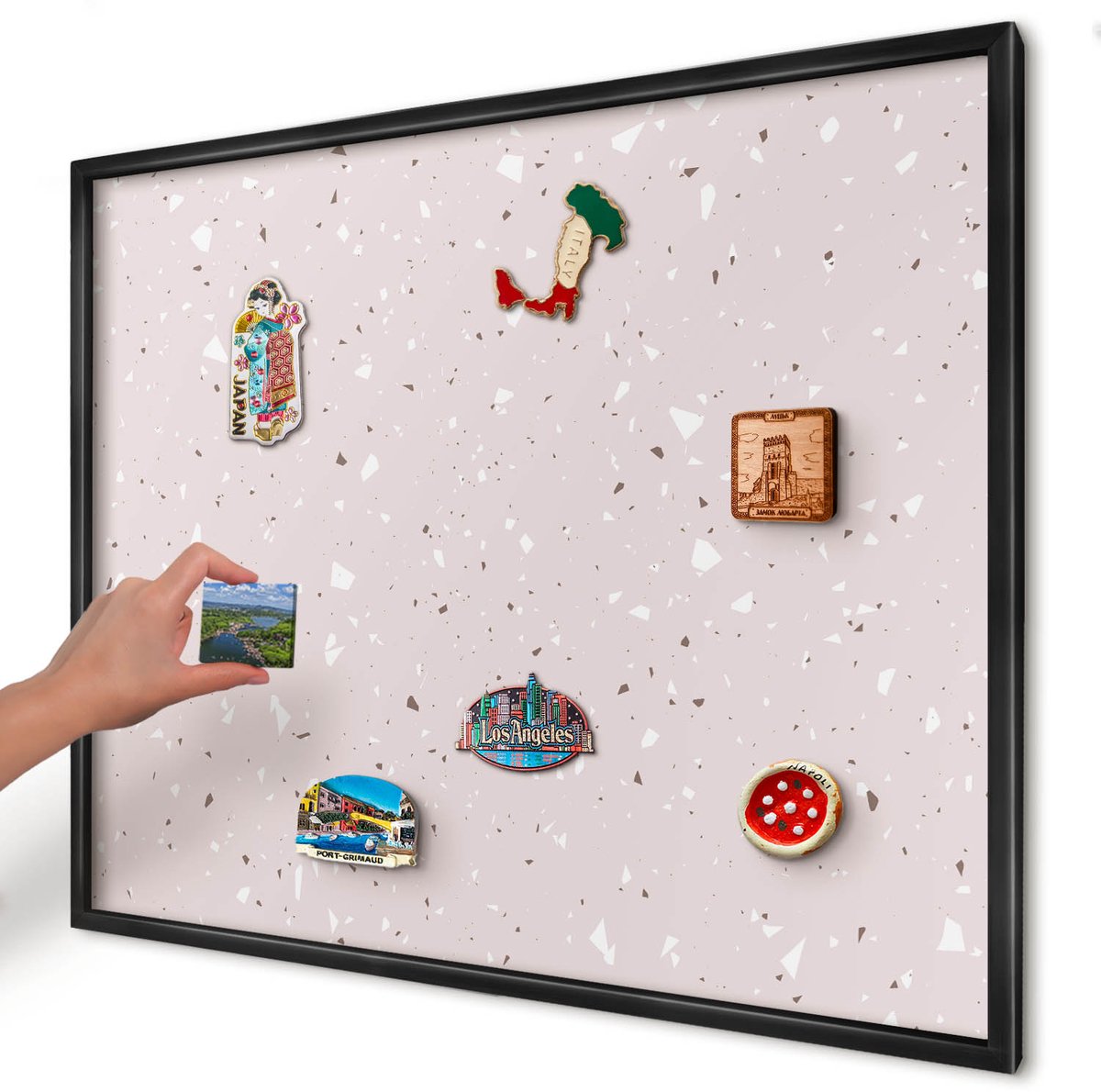 Artprintcave Roze Magneetbord mit Zwart Frame - 80x60 cm - Modern Terrazzo Memobord Keuken - Modern Magneetbord Voor Foto's - Achtergronden En Patronen