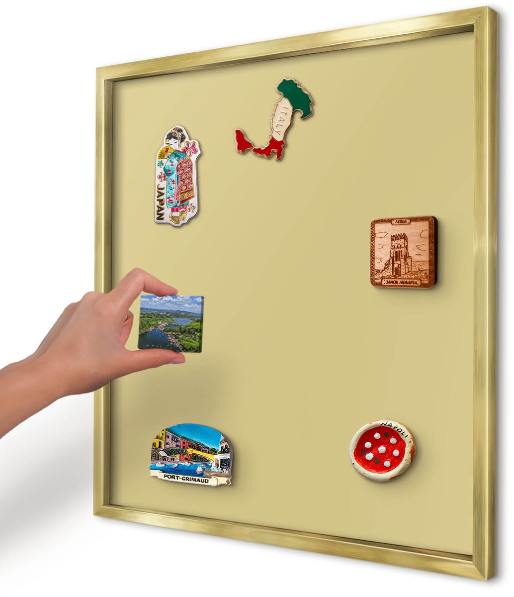 Artprintcave Geel Magneetbord mit Gouden Frame - 50x50 cm - Vintage Geel Magnetisch Bord - Minimalist Memobord Keuken - Achtergronden En Patronen