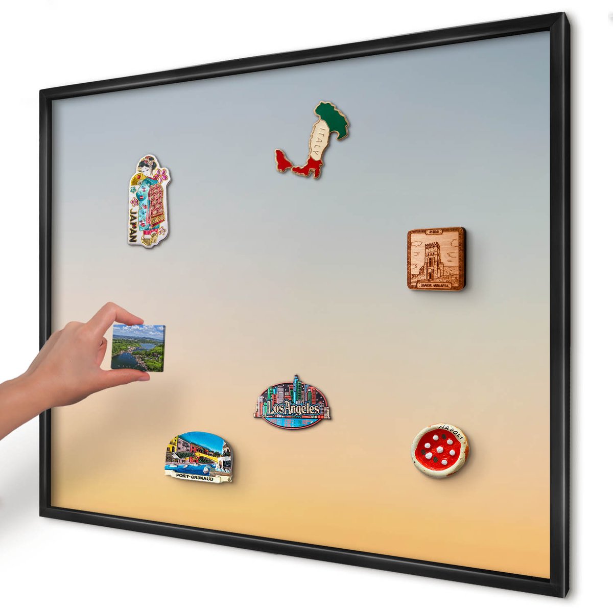 Artprintcave Oranje Magneetbord mit Zwart Frame - 80x60 cm - Pastelkleurige Overgang Notitiebord - Abstract Magneet Bord mit Frame - Achtergronden En Patronen