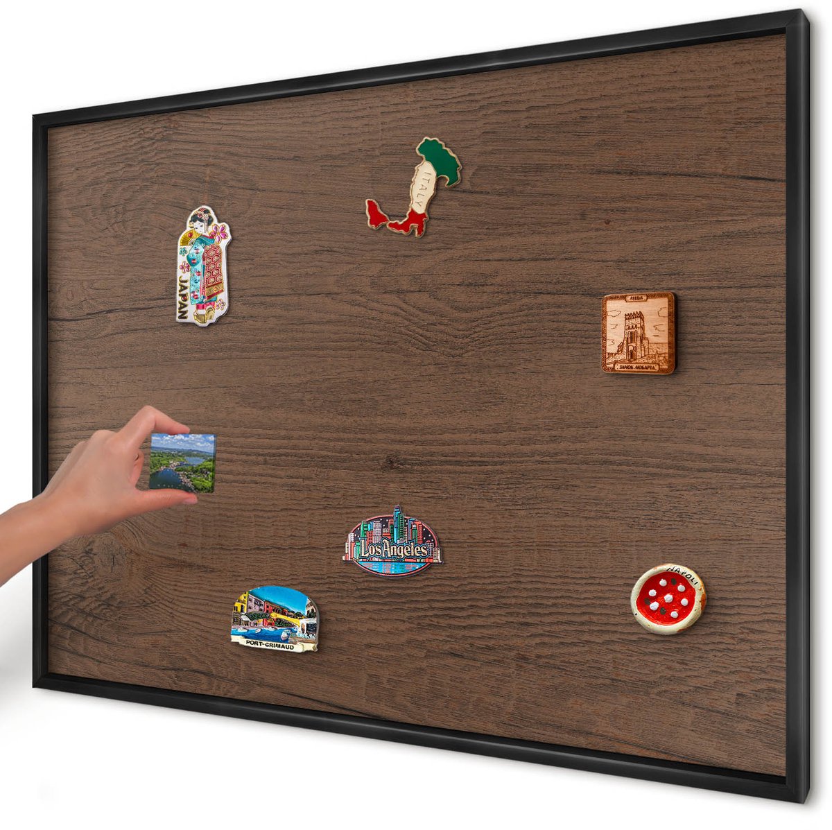 Artprintcave Bruin Magneetbord mit Zwart Frame - 100x70 cm - Houtstructuur Notitiebord - Rustiek Magneet Bord mit Frame - Texturen