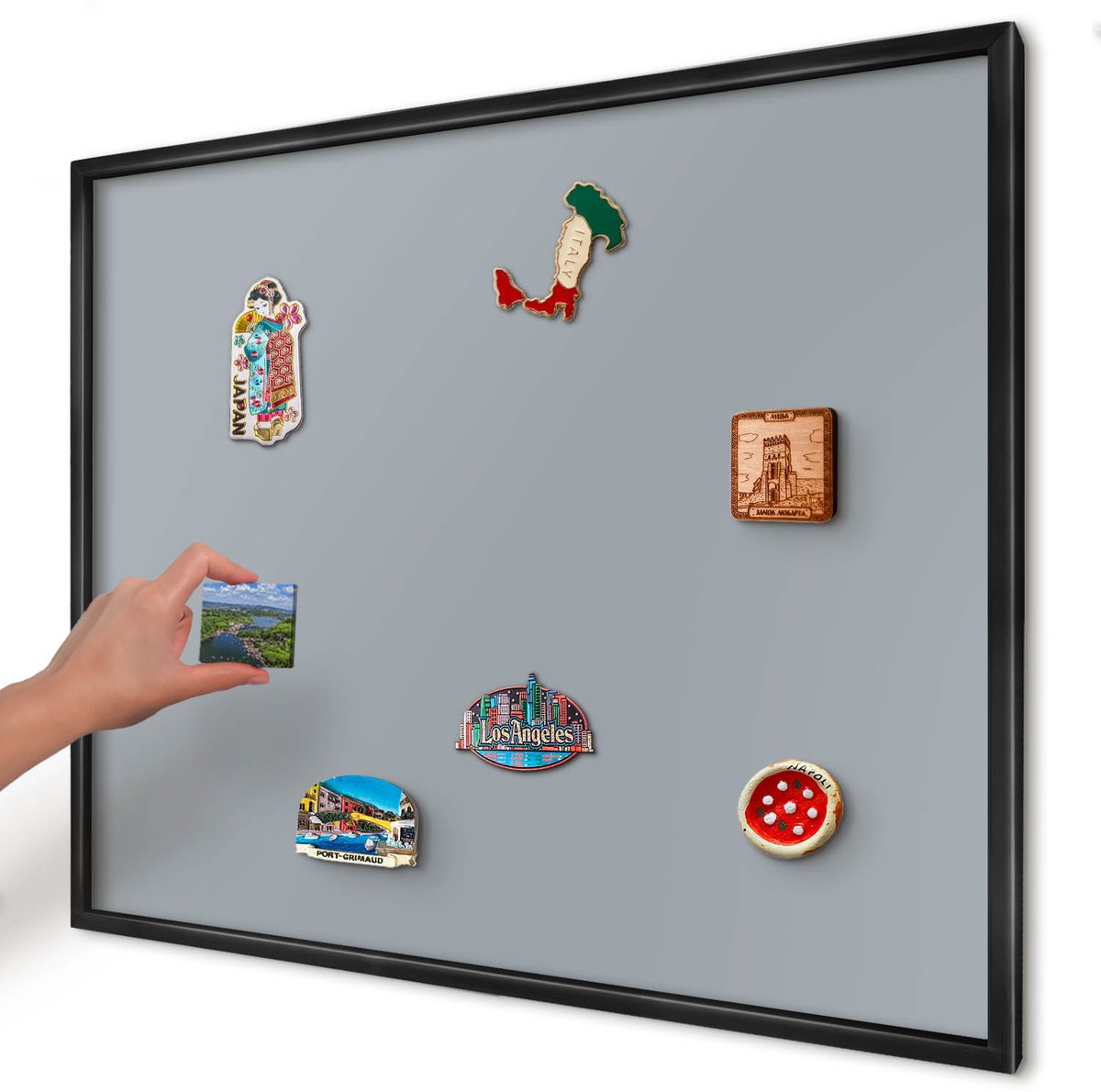 Artprintcave Grijs Magneetbord mit Zwart Frame - 80x60 cm - Delicaat Grijs Notitiebord - Minimalist Wandbord Magnetisch - Achtergronden En Patronen