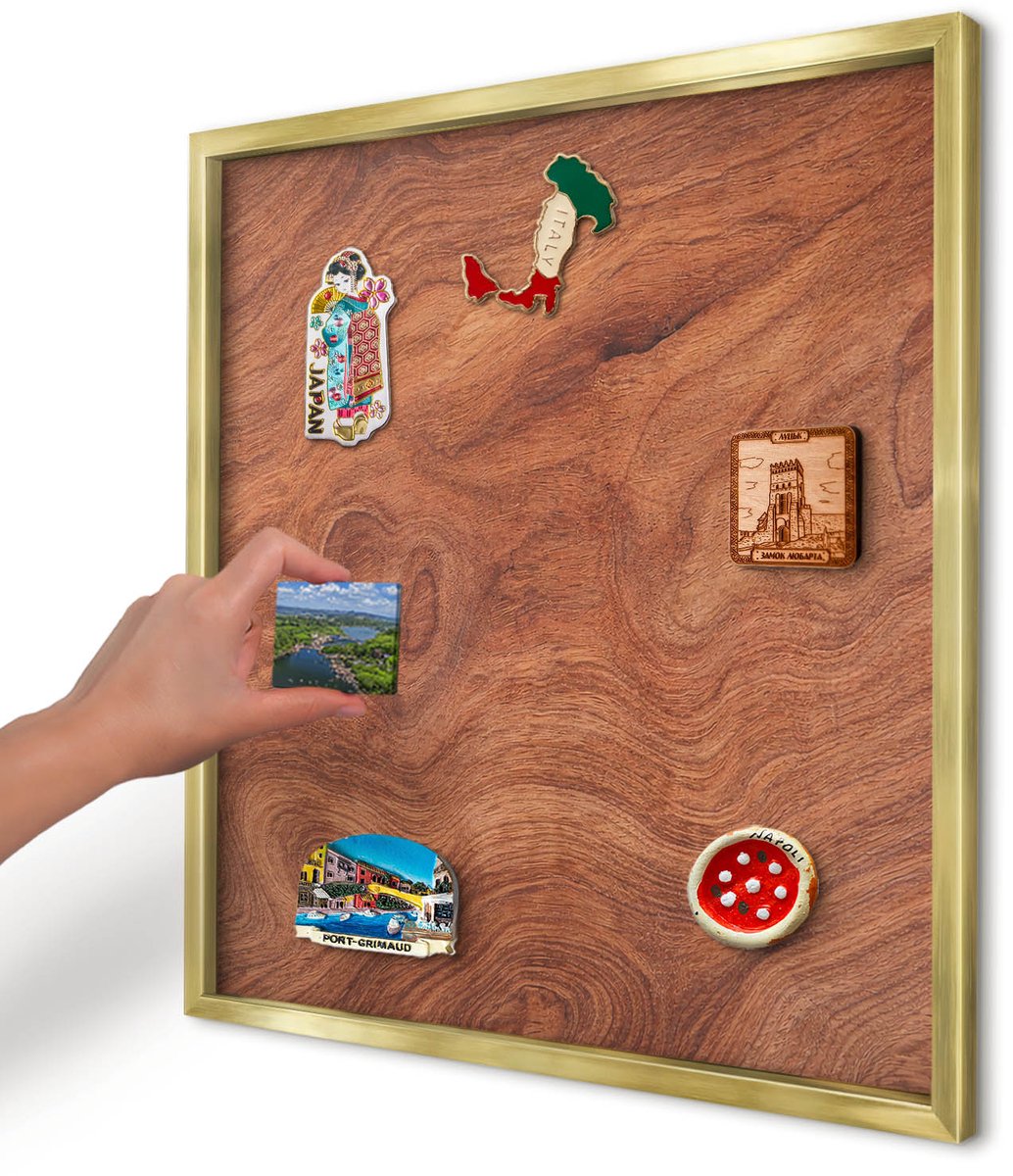Artprintcave Bruin Magneetbord mit Gouden Frame - 50x50 cm - Houtnerf Magneet Bord mit Frame - Rustiek Wandbord Magnetisch - Texturen