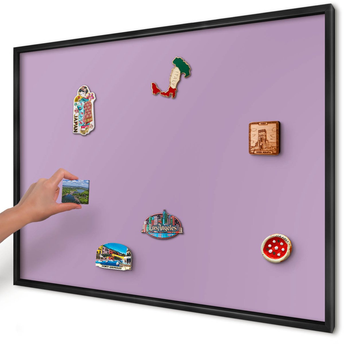 Artprintcave Paars Magneetbord mit Zwart Frame - 100x70 cm - Lichtpaars Wandbord Magnetisch - Minimalist Memobord Keuken - Achtergronden En Patronen