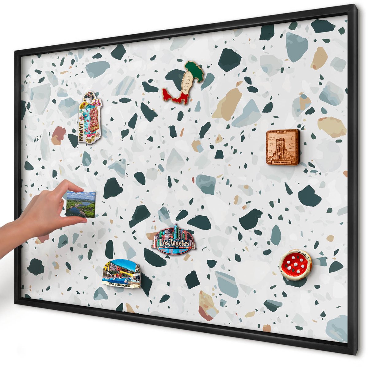 Artprintcave Grijs Magneetbord mit Zwart Frame - 100x70 cm - Dynamische Patronen Bord Voor Magneten - Modern Magneet Bord mit Frame - Texturen