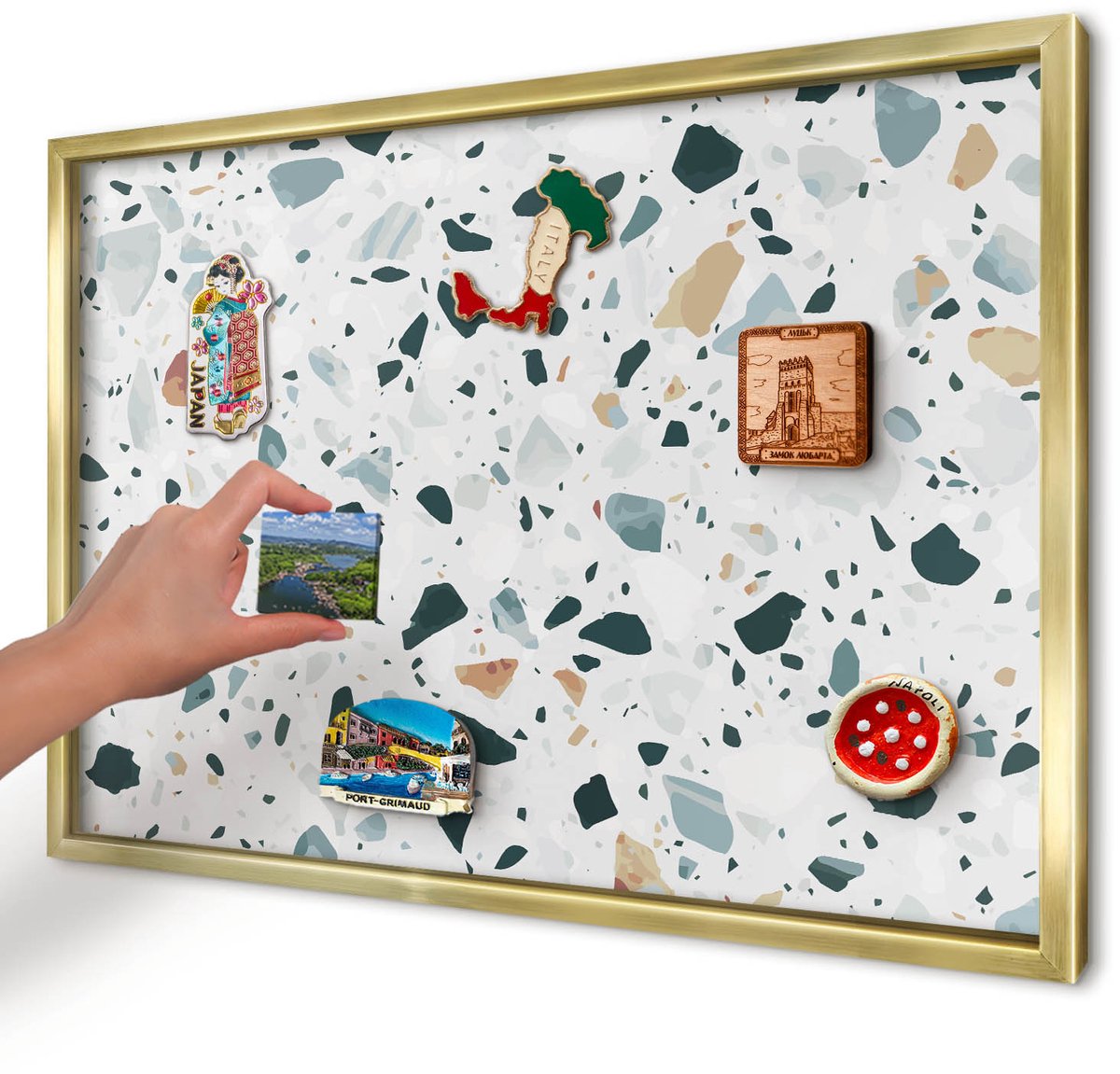 Artprintcave Grijs Magneetbord mit Gouden Frame - 60x40 cm - Dynamische Patronen Magneetbord Voor Keuken - Modern Memobord Keuken - Texturen