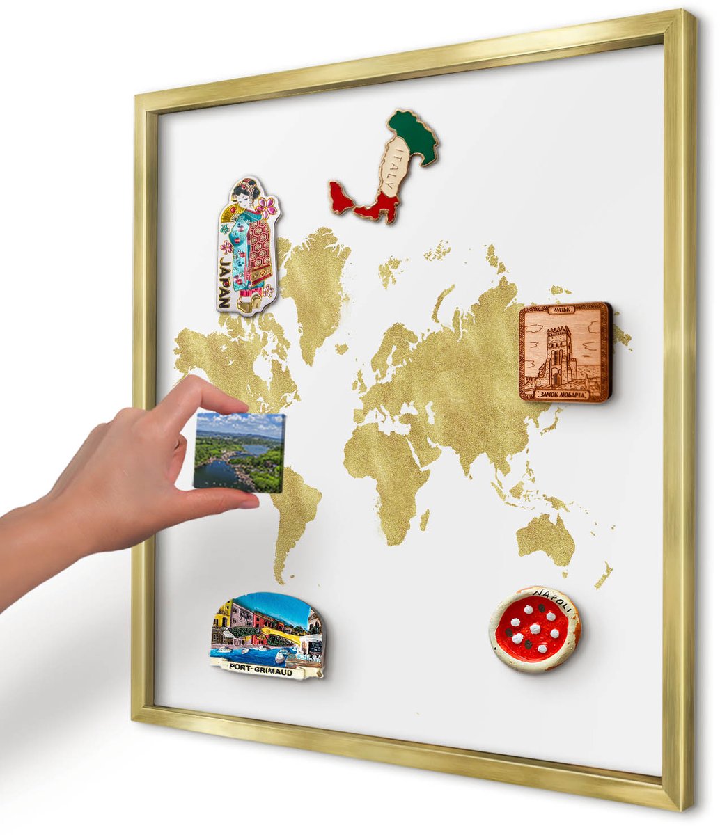 Artprintcave Wit Magneetbord mit Gouden Frame - 50x50 cm - Wereldkaart Bord Voor Magneten - Modern Magneet Bord mit Frame - Kaarten