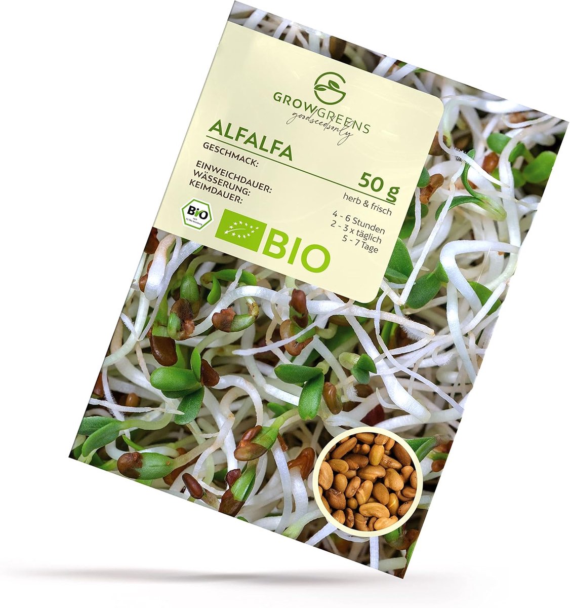 SnelShoppen - Biologische Alfalfa kiemzaden 50g - microgroenten zaad voor het kweken van knapperige sprouts in kiemglas, gezond en voedzaam