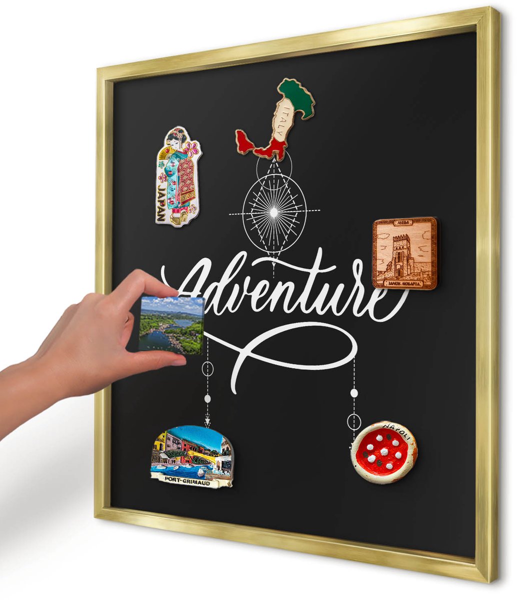 Artprintcave Zwart Magneetbord mit Gouden Frame - 50x50 cm - Reisinspiratie Bord Voor Magneten - Minimalist Notitiebord - Teksten
