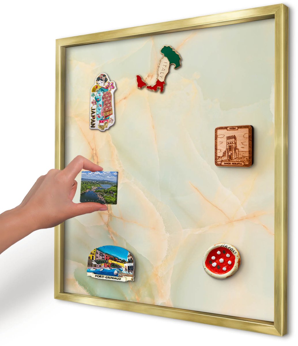 Artprintcave Romig Magneetbord mit Gouden Frame - 50x50 cm - Marmeren Elegantie Wandbord Magnetisch - Modern Magneetbord Voor Foto's - Texturen