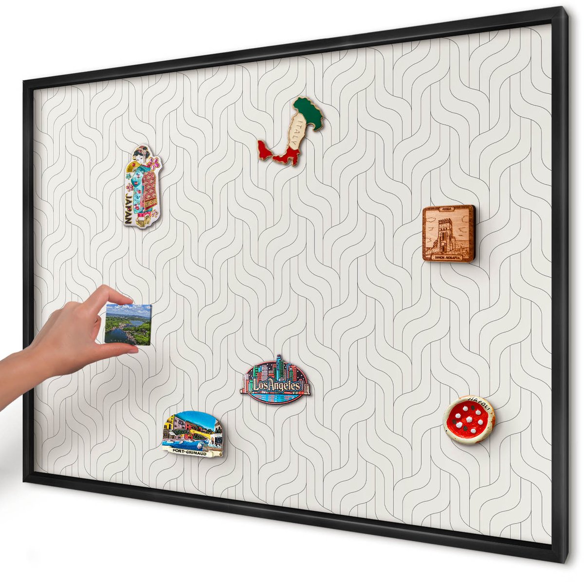 Artprintcave Romig Magneetbord mit Zwart Frame - 100x70 cm - Zachte Golven Memobord Keuken - Minimalist Magneetbord Voor Foto's - Achtergronden En Patronen