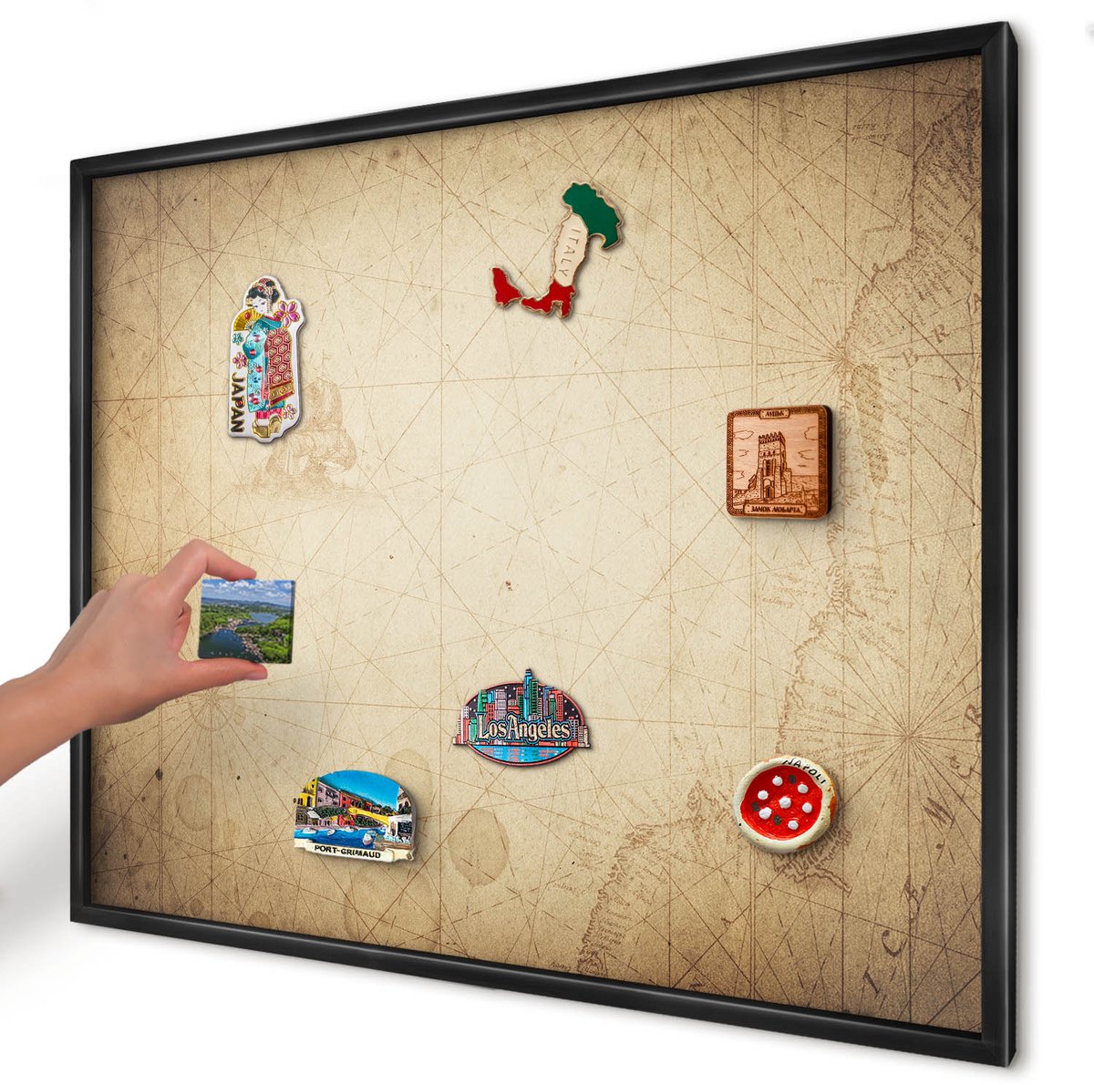 Artprintcave Beige Magneetbord mit Zwart Frame - 80x60 cm - Oude Kaart Magnetisch Bord Voor Magneten - Vintage Bord Voor Magneten - Kaarten