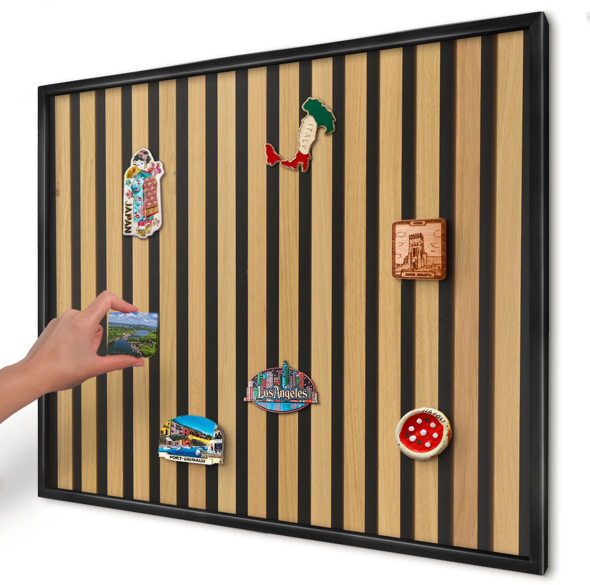 Artprintcave Bruin Magneetbord mit Zwart Frame - 80x60 cm - Houten Ritmes Wandbord Magnetisch - Minimalist Bord Voor Magneten - Texturen