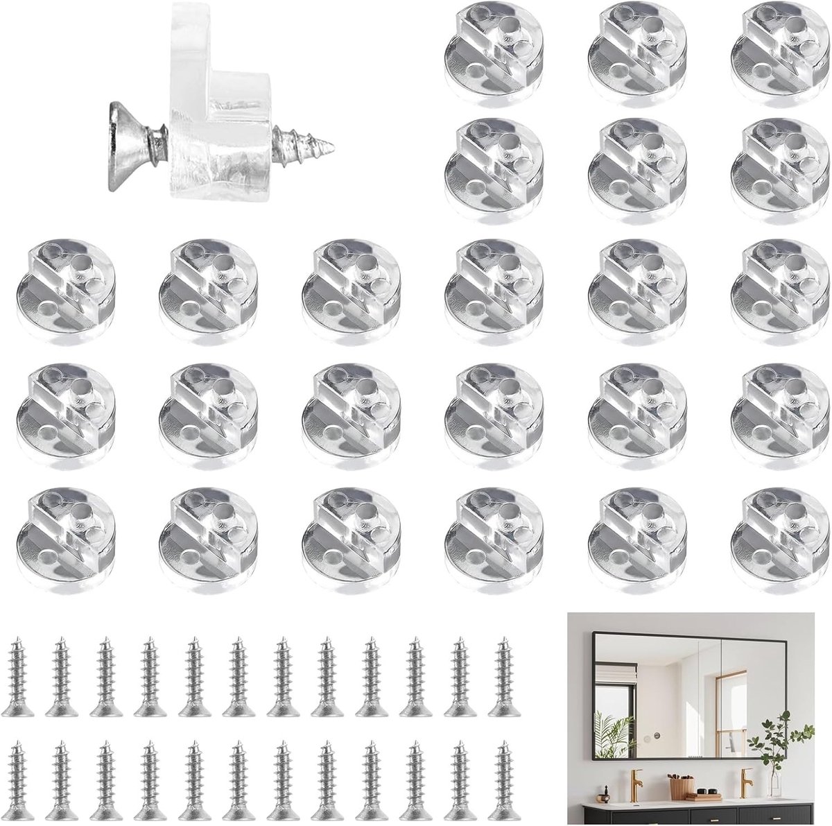 24 Stuks Glashouder Klemmen voor Ronde Glasplaten, 13mm Diameter, Geschikt voor 3-4mm Glas, Ideaal voor Glazen Planken en Spiegels