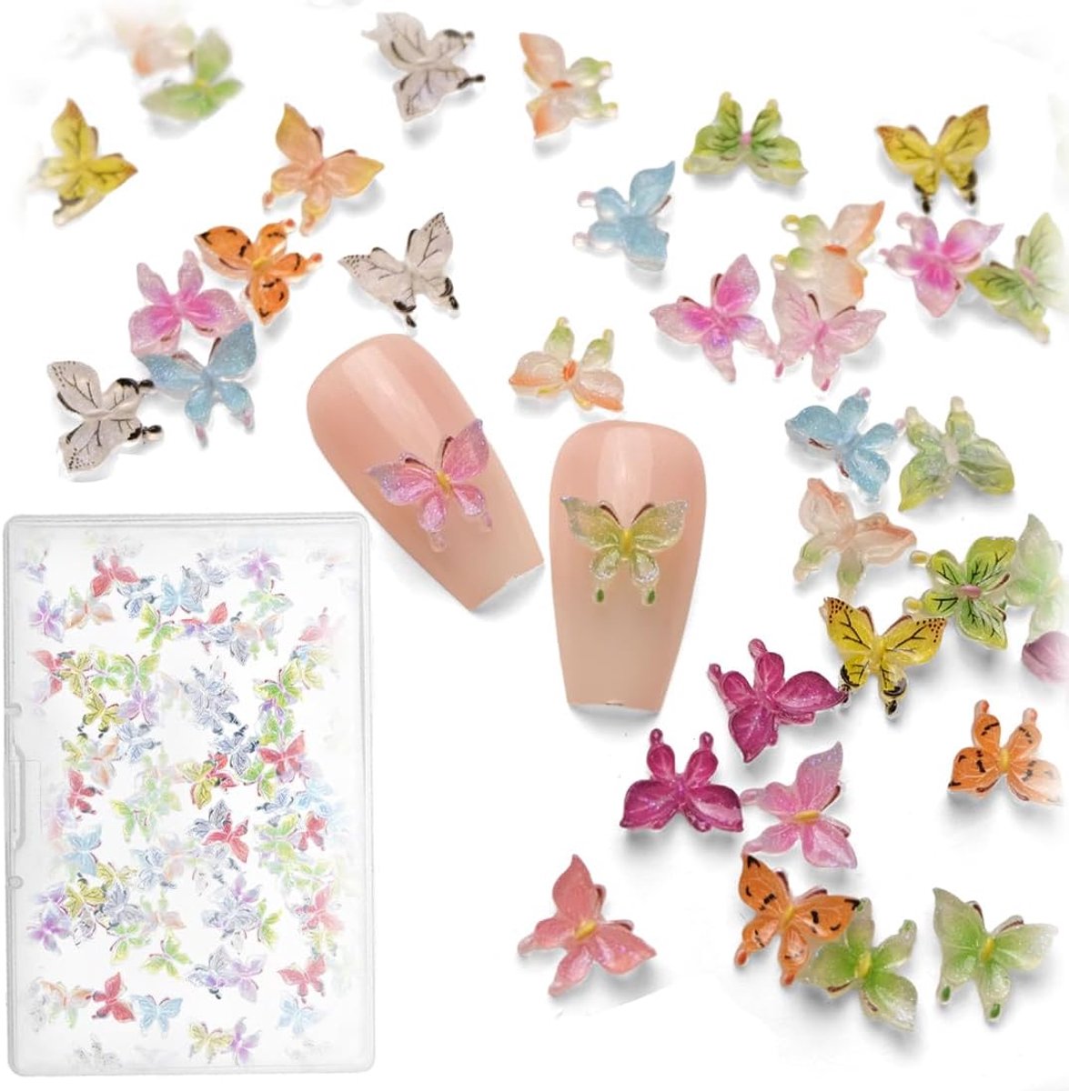 100 stuks mini-vlinders van hars, miniatuur accessoires voor poppenhuis voor feeëntuin, decoratie, mini-landschapsdecoratie, nail art accessoires