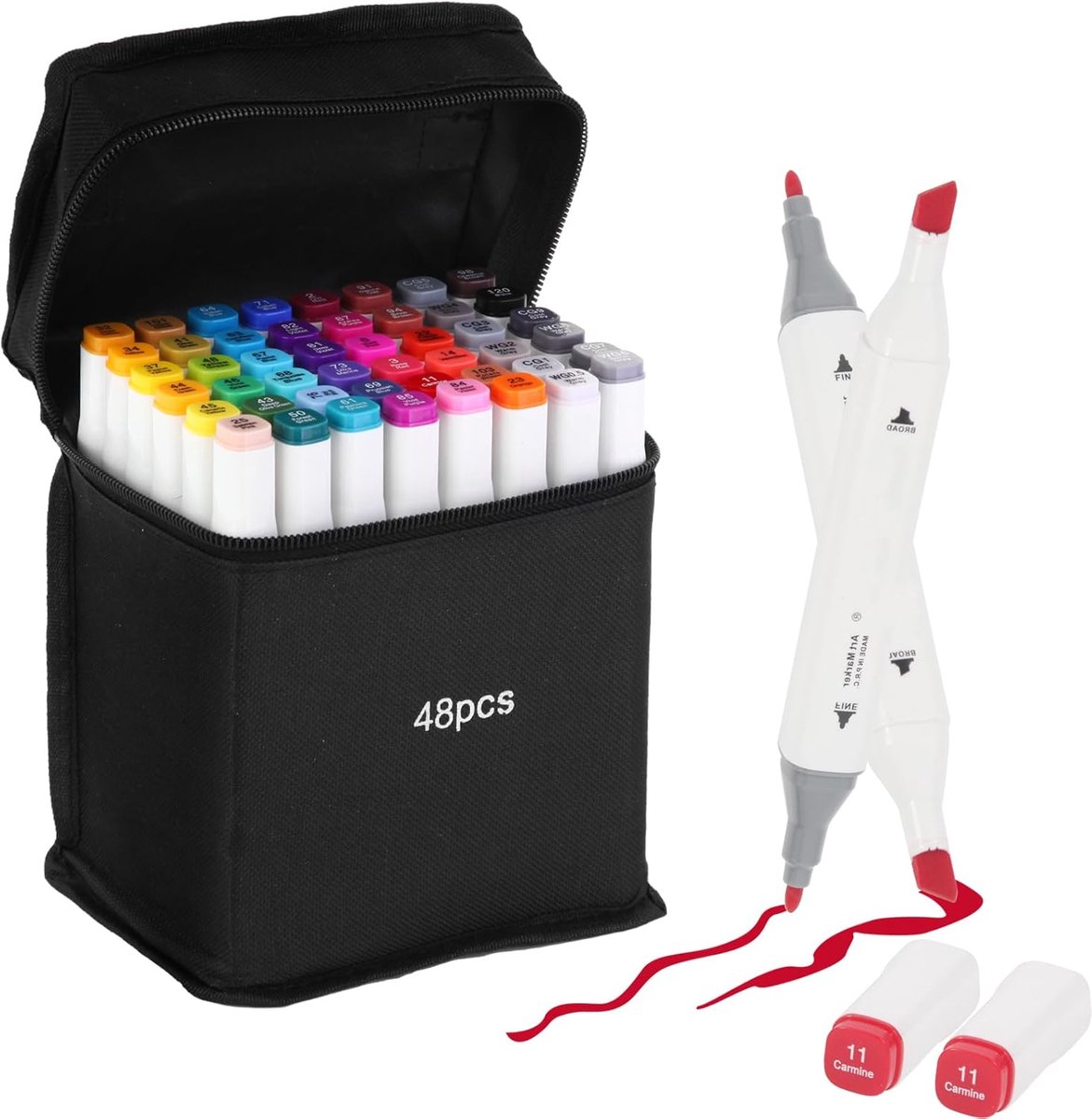 SnelShoppen - 48 Kleuren Alcohol Marker Pennen - Dubbelzijdige Stiften voor Kleur, Tekenen, Grafisch Schetsen, Manga, Graffiti Kunst - Permanente Alco