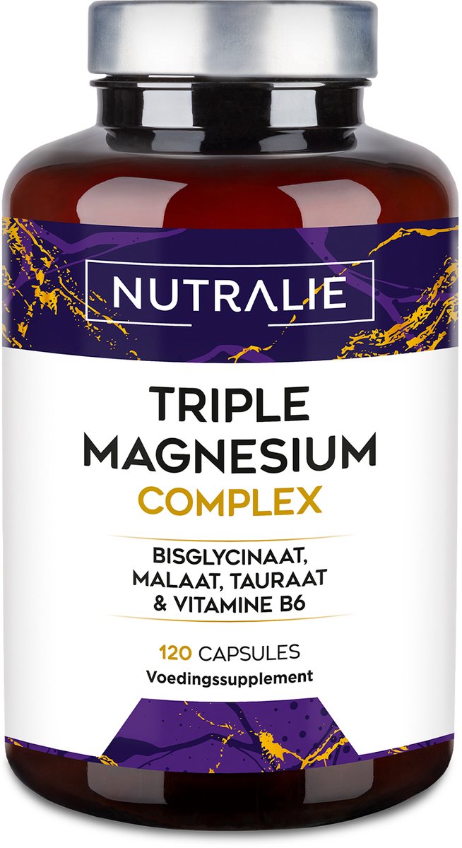 Triple Magnesium Complex 2439 mg - Magnesium Bisglycinaat, Malaat en Tauraat - 120 Vegan Capsules - Met Vitamine B6 P5P - Spieren en Zenuwstelsel - Nutralie