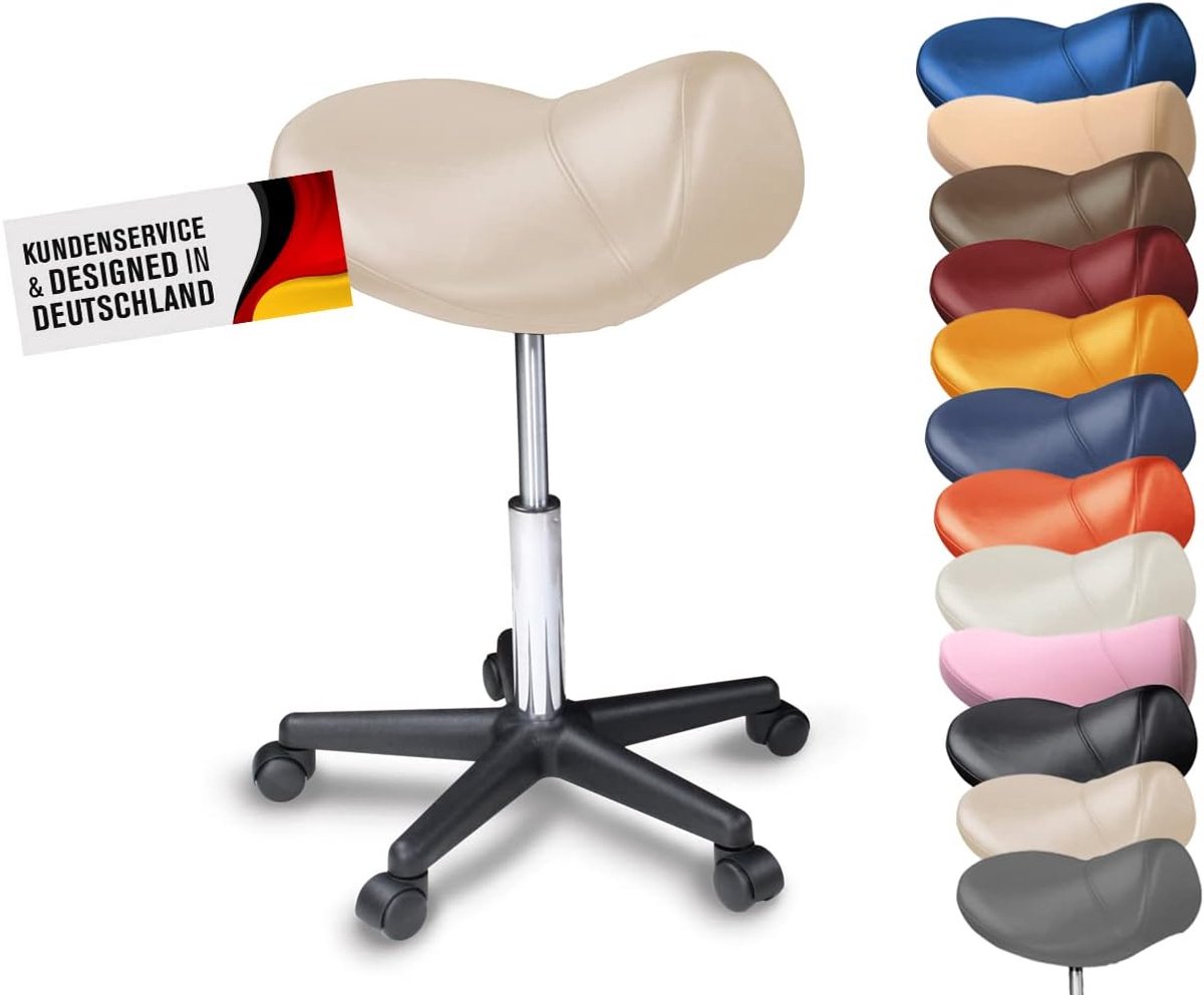 SnelShoppen - Hoogteverstelbare Zadelkruk - Draaistoel Werkstoel met Ergonomisch Zadelzitting - Backvriendelijke Stabiele Kruk met 5 Zwenkwielen - Ges