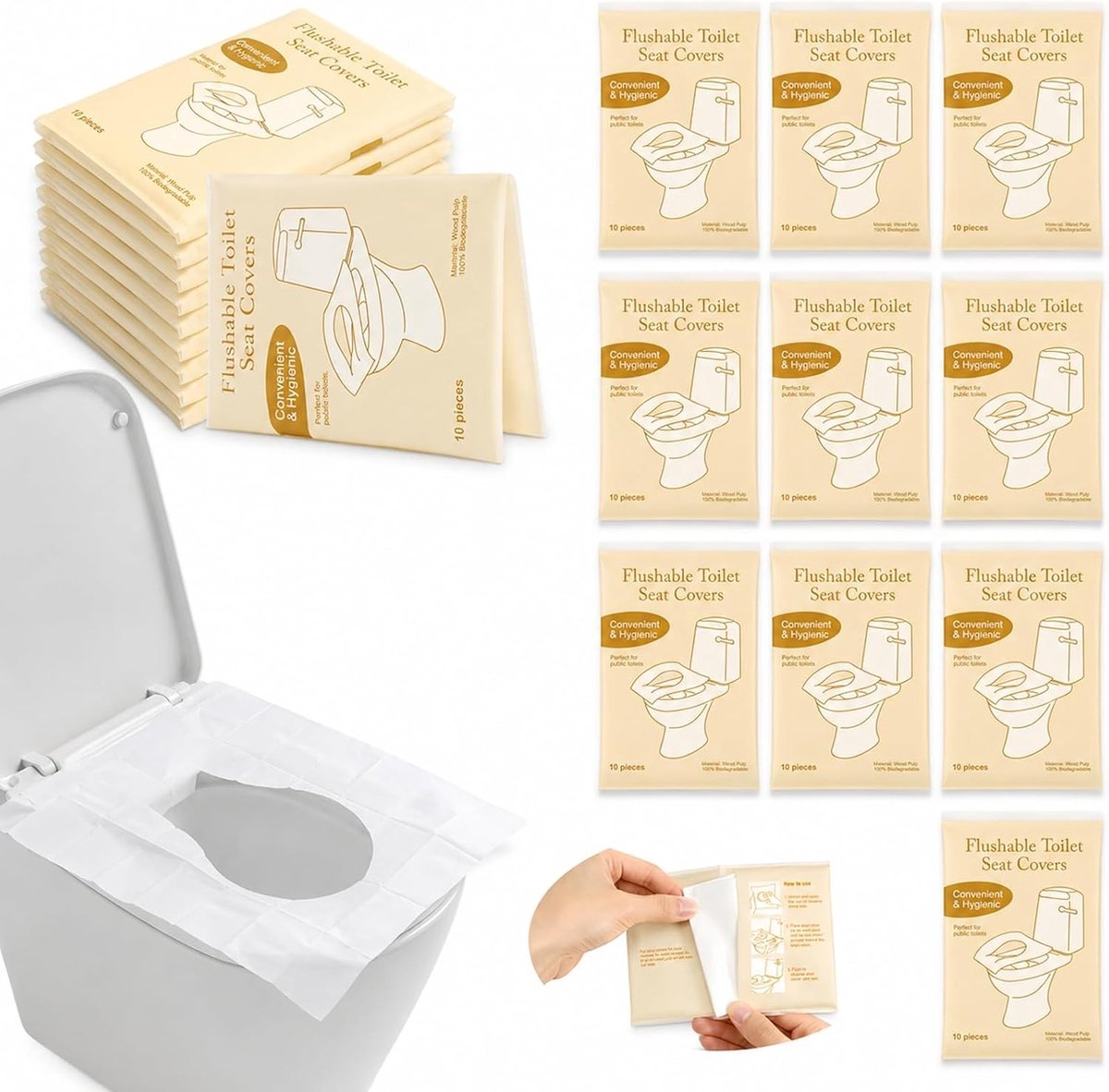 Wegwerp toiletbrilhoezen, 200 stuks, hygiënische bescherming voor openbare toiletten, ideaal voor reizen, 42,5 x 36 cm