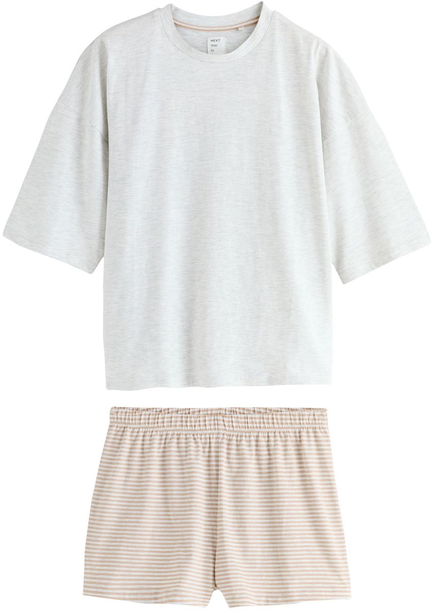 Next - Dames - Katoenen pyjama met short - Crème
