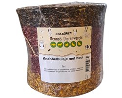 Zoolekker Knabbelhuisje met hooi – natuurlijk knaagdierhuisje met kruiden en bloemen, Ø 15 cm