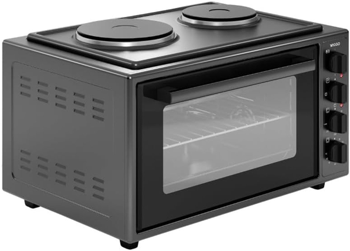 SnelShoppen - Vrijstaande Mini Oven - 45 Liter - Zwart - Multifunctioneel met Heteluchtfunctie voor Keuken, Camping en Feesten