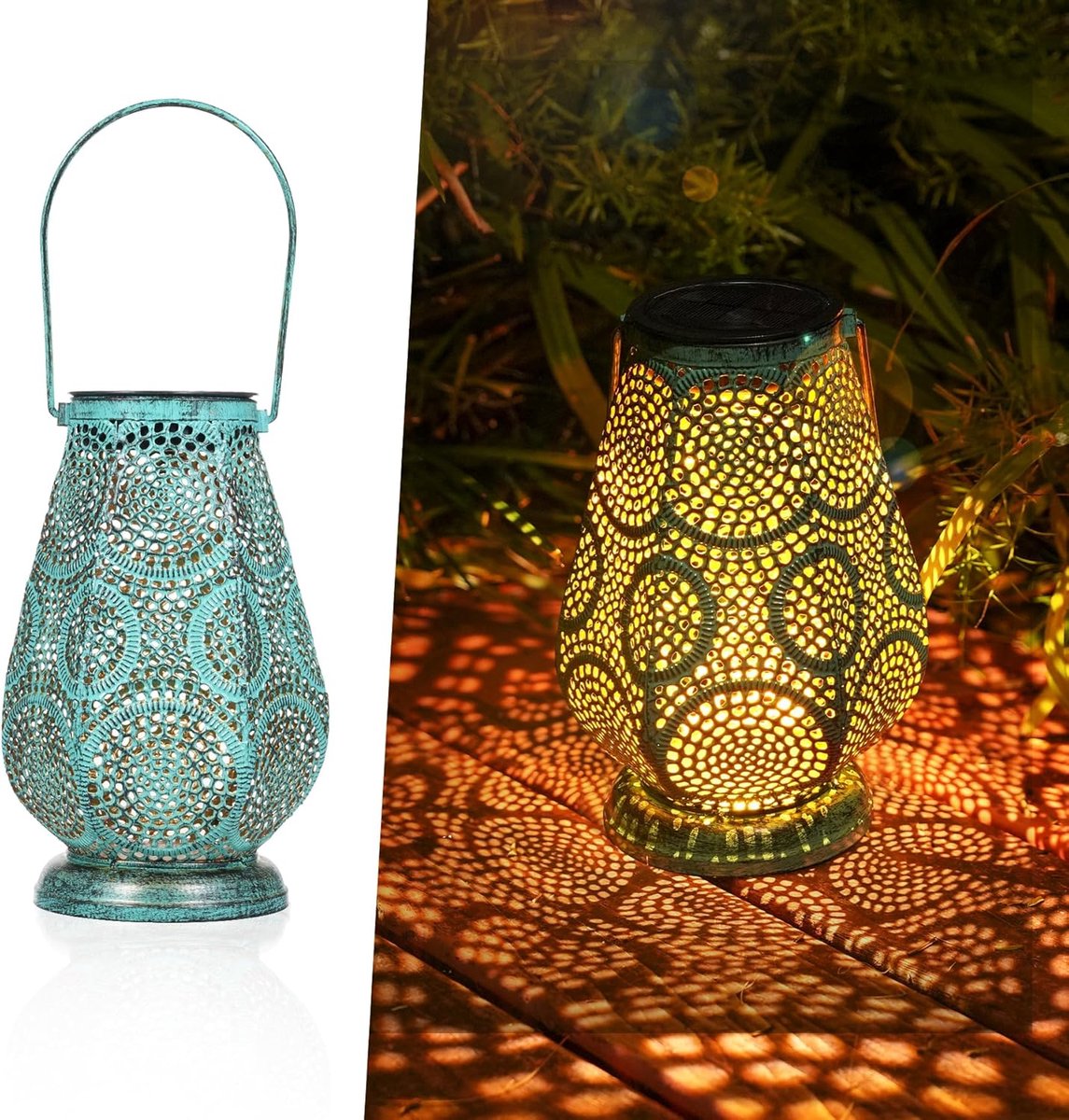 SnelShoppen - Solar Lantaarn Buiten Waterproof IP65 Tuin Hangend Balkon Tuinverlichting Vintage Turquoise