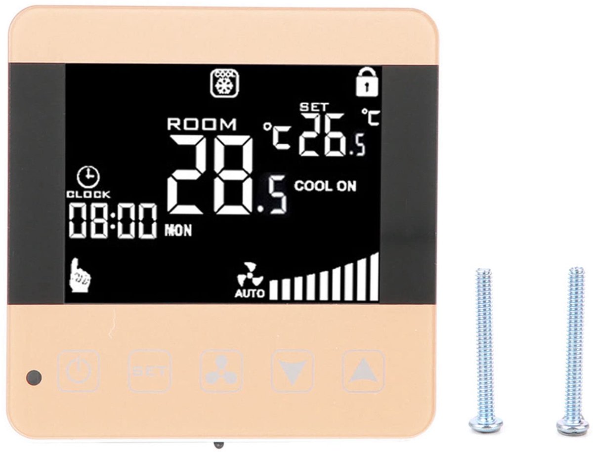 SnelShoppen - Fan-coil Thermostaat voor Centrale Airconditioning met LCD Display, Automatische Snelheidsregeling, Temperatuurbereik 5-35°C, Energiezui
