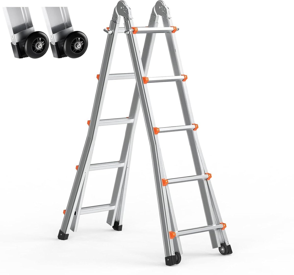 Telescopische Ladder - Uitschuifbare Ladder A-frame - Kluswerkzaamheden Uitvoeren - Veilige A-frame Structuur - 51 m - Zilver