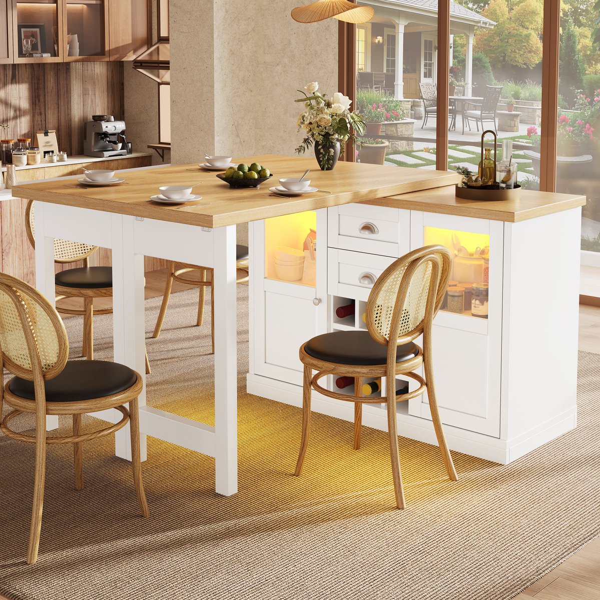 Modenuit Eettafel – 120-197 x 40 x 72 cm – 360° Draaibaar en Uitschuifbaar – MDF en Metaal – Wit