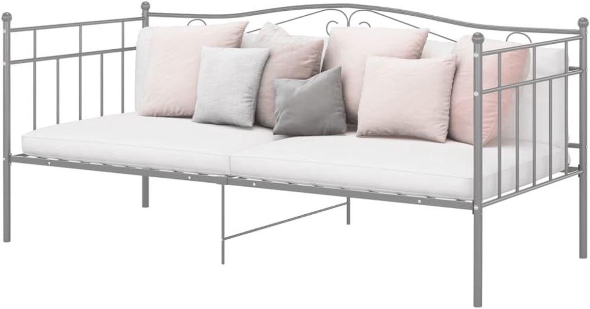 Slaapbank Metaal - Dagbed Bankstel - Ruimte Besparen - Ombouwbaar van Bank naar Bed - 90 x 200 cm - Grijs