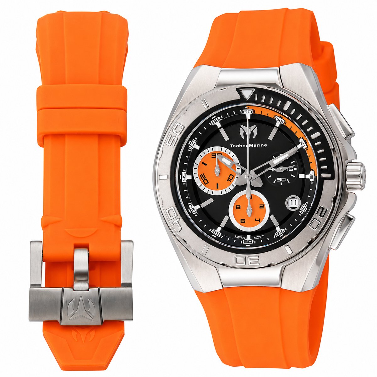 Producttitel TechnoMarine Cruise TM-110001 Herenhorloge - 40 mm - Zwitsers Quartz Chronograaf - Zwarte Wijzerplaat - Zwarte Siliconen Band - 20 ATM Waterdicht