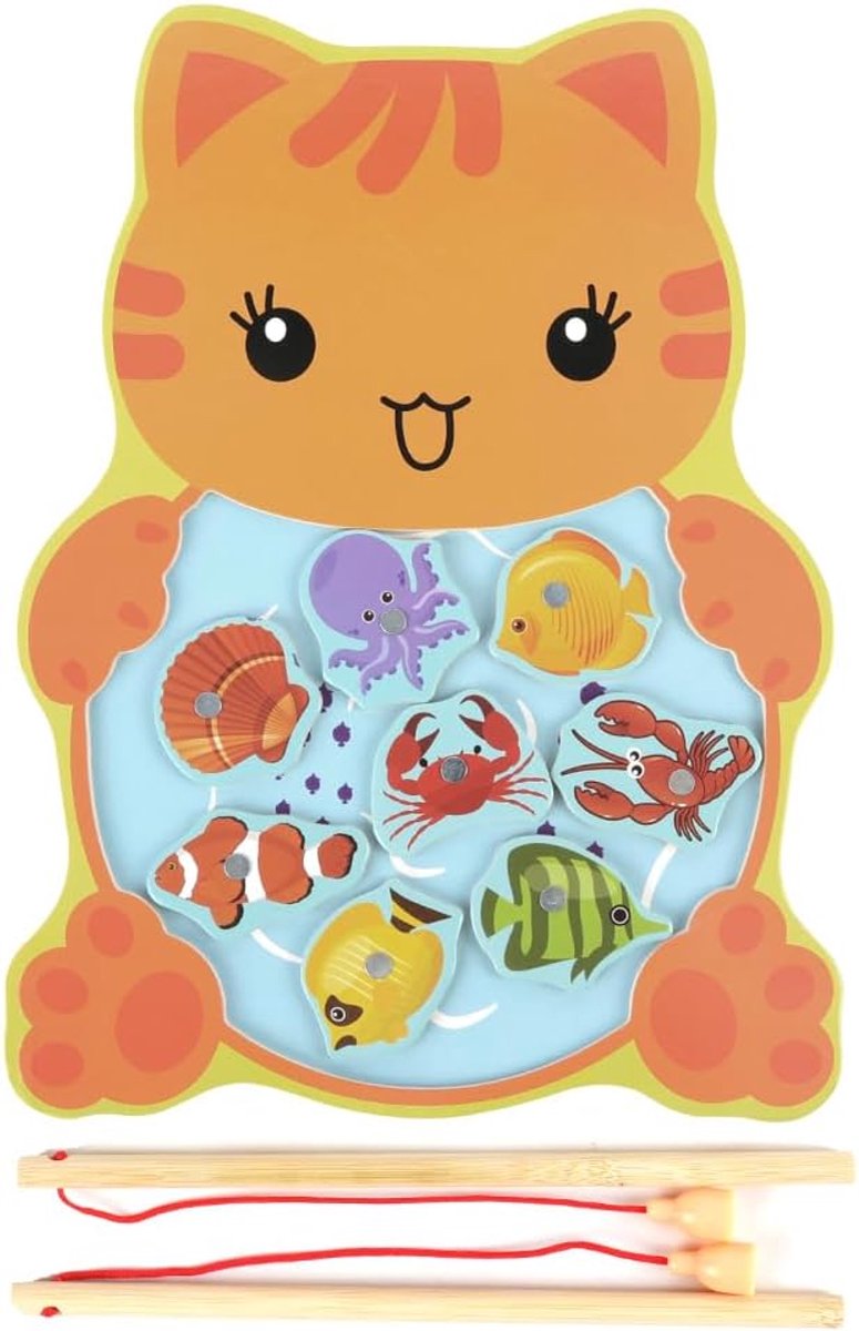 Magnetisch Visspel voor Kinderen, Magnetische Houten Visserij, Houten Speelgoed, Visspel, Montessori-Spellen, Interactief Educatief Spel voor Kinderen, Cadeau van 3 Tot 5 Jaar (Katje)