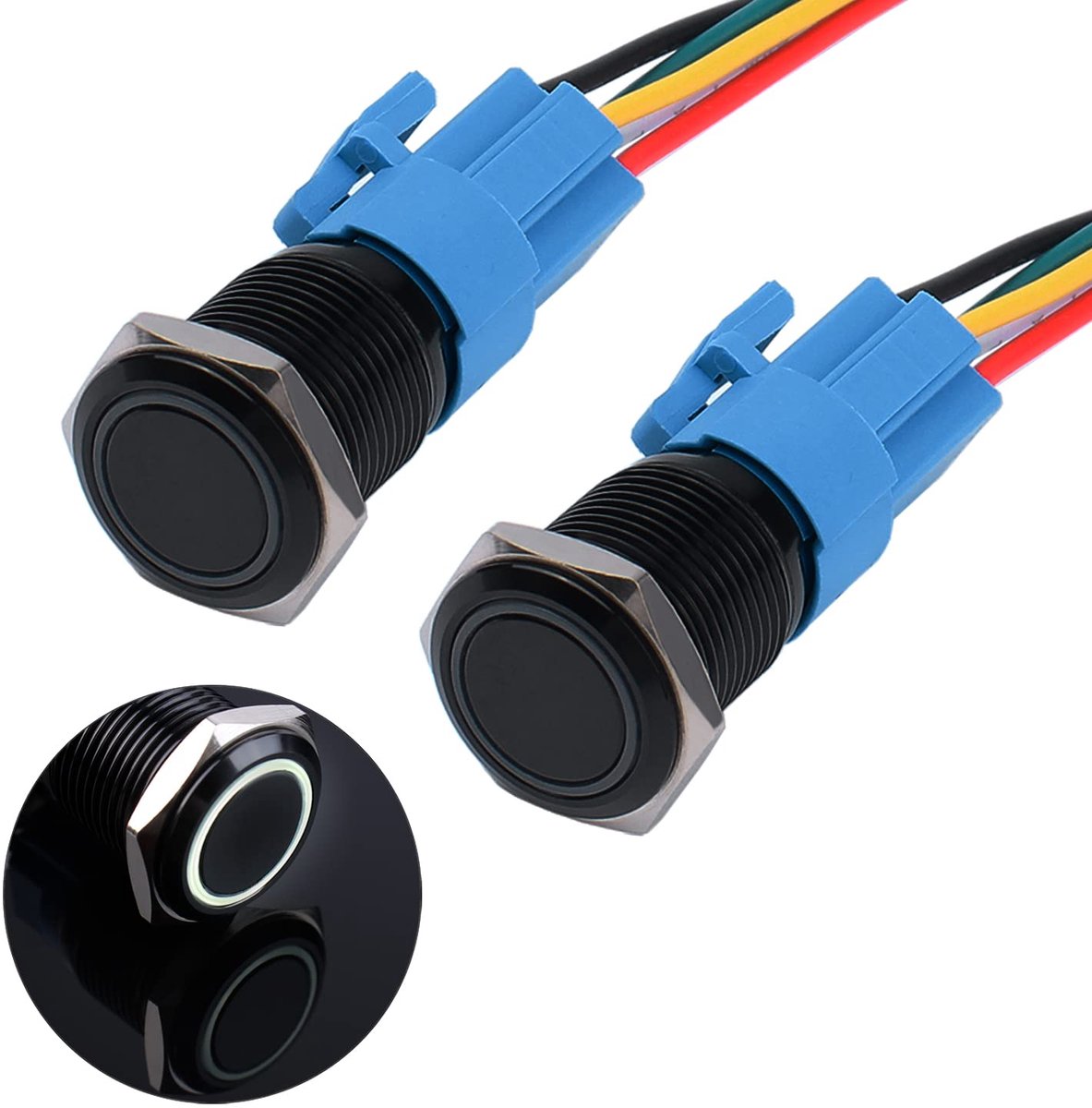 2 × 16 mm vergrendelbare metalen drukknopschakelaar 12 V tot 24 V 2 A IP66 1NO waterdicht zwart verlichte led-stroomschakelaar voor motorfiets boot RV (wit)