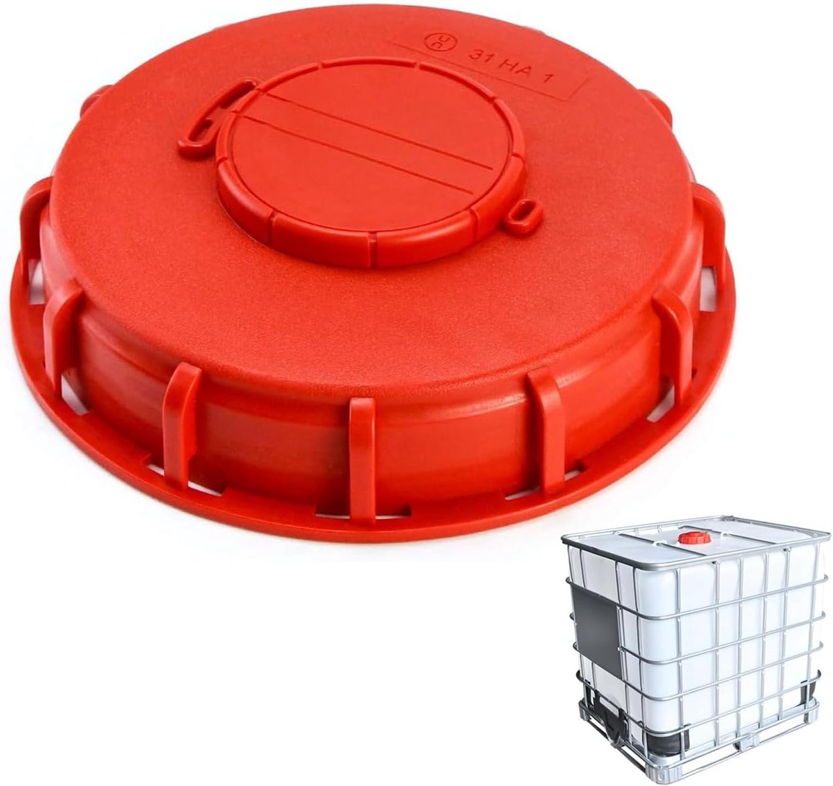 Tankdeksel met ventilatiegat, kunststof deksel voor watertanks, IBC-tankdeksel voor watertank 1000 liter, regenvat, rood, 163 mm