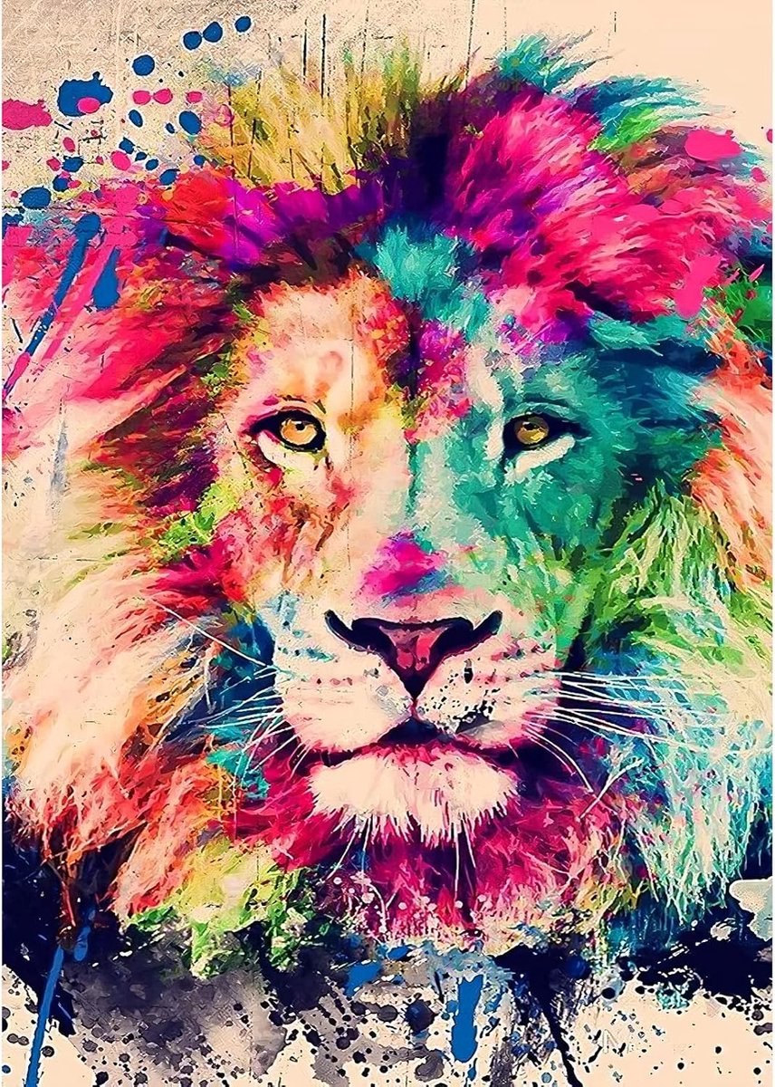 5D Diamond Painting Kits, Gekleurde Leeuw Diamant Art Kits voor Volwassenen, Volledige Boor Leeuw Diamant Schilderij Kits voor Beginner Kristal Strass Picture Art voor Thuis Muur Decor 30x40cm