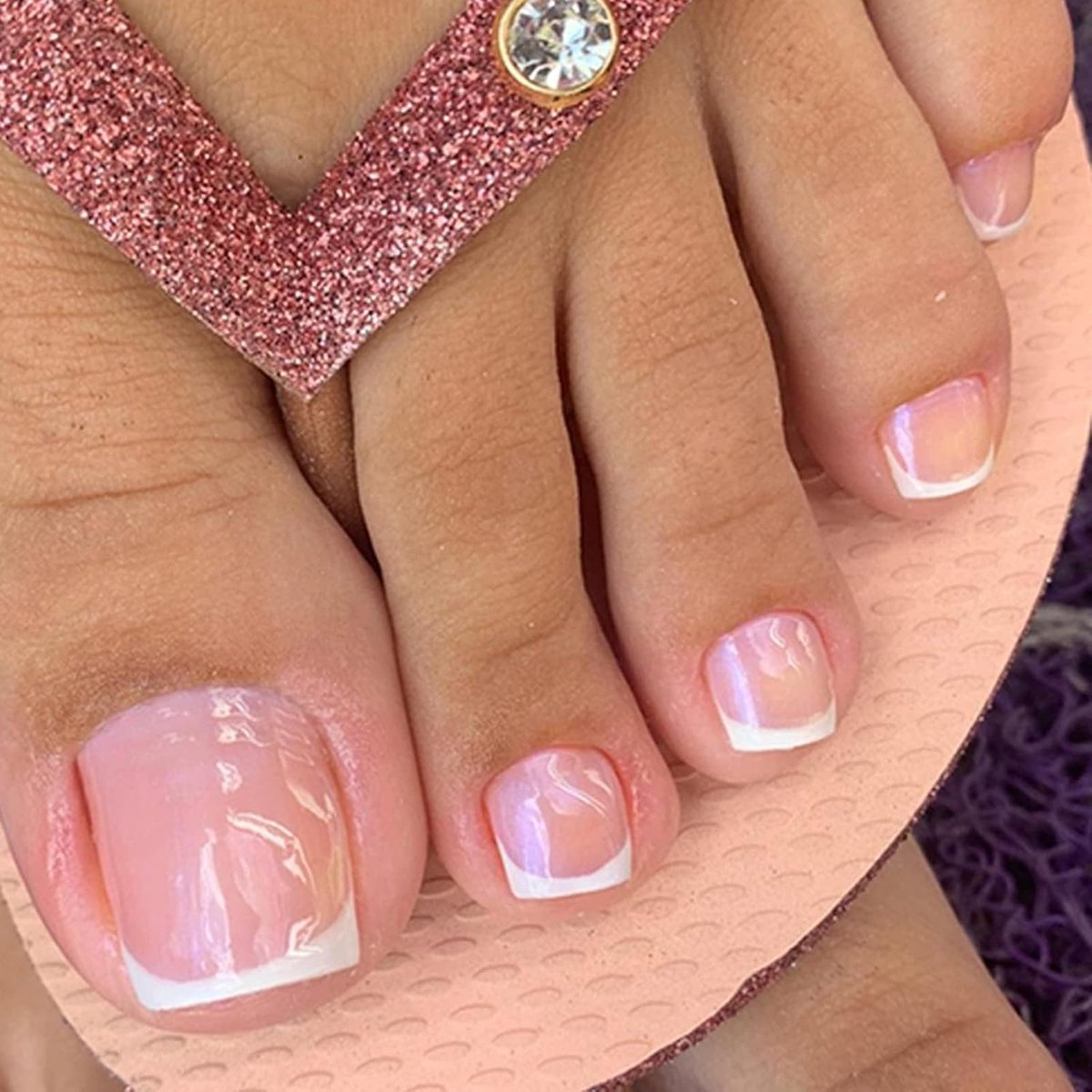 Kunstnagels voor Franse vierkante korte voeten - 24 stuks roze en witte covers, voor dames en meisjes, herbruikbaar voor zomervakanties