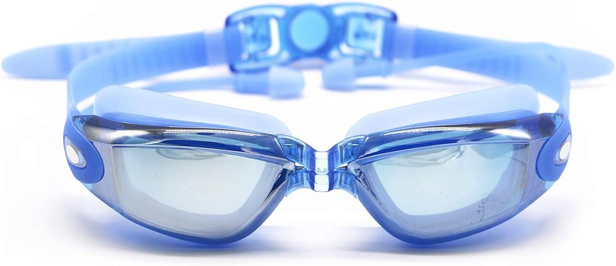 zwembril op sterkte (0 tot -800) bijziendheid, uv400, anti-uv anti-mist, scherpziende beschermbril met oordopjes, afneembare neusbrug, perfect voor volwassenen mannen, vrouwen en kinderen
