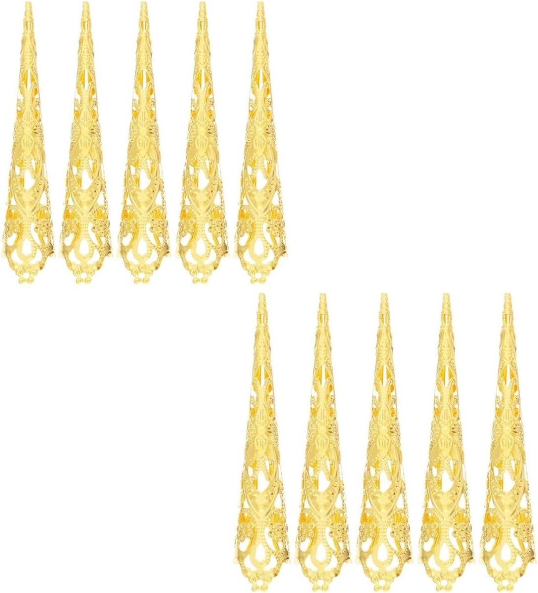10 stuks, metaal, valse nagels, oude koningin, nagels, nageltip, klauwen, ringen, cosplay, nagels, vingertoppen, vals voor cosplay, drama, dans, show (goud)