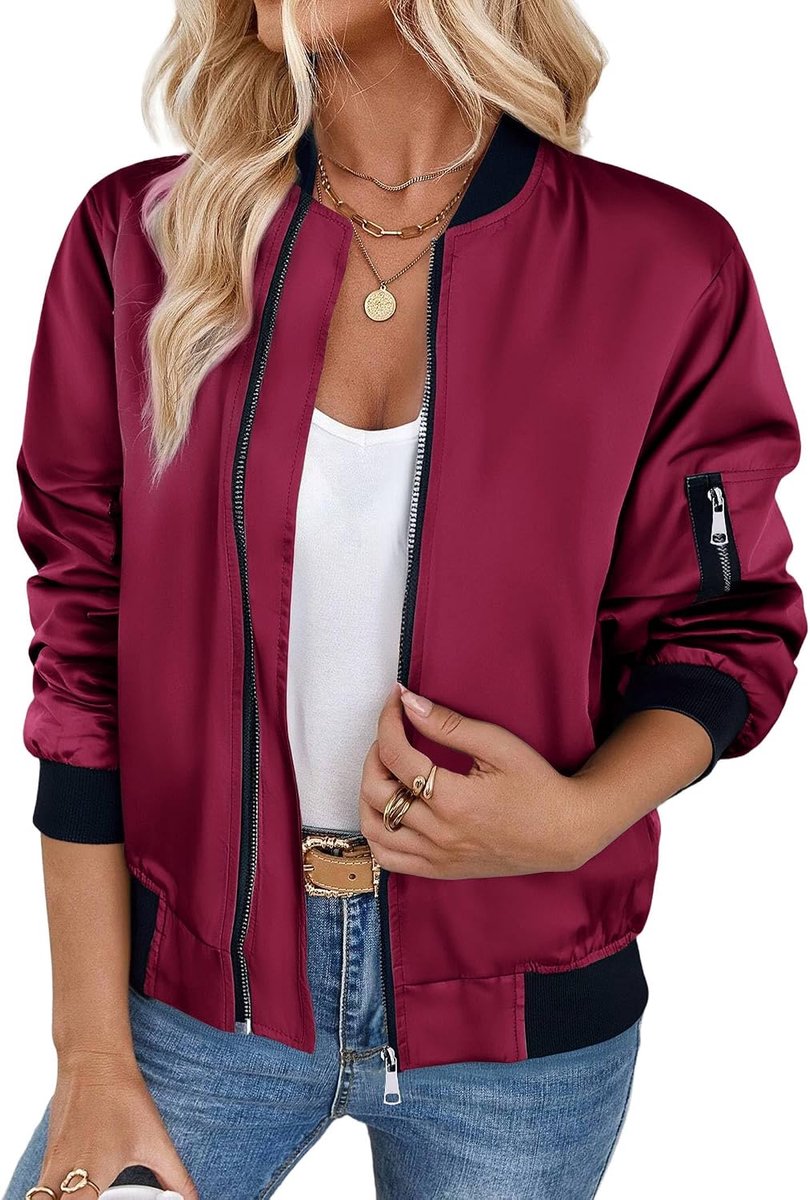 Damesjas, bomberjack, licht, kort, herfst, winter, lange mouwen, met ritssluiting, modieus, casual, XS-3XL