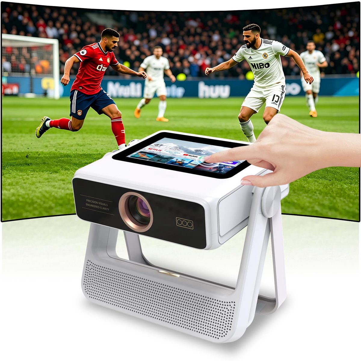 SnelShoppen - Smart Beamer 4K Ondersteund, Full HD 1080P Projector met Touchscreen, Dual Display Thuisbioscoop Beamer, 1200 ANSI, Autofocus, WiFi 6 Bl