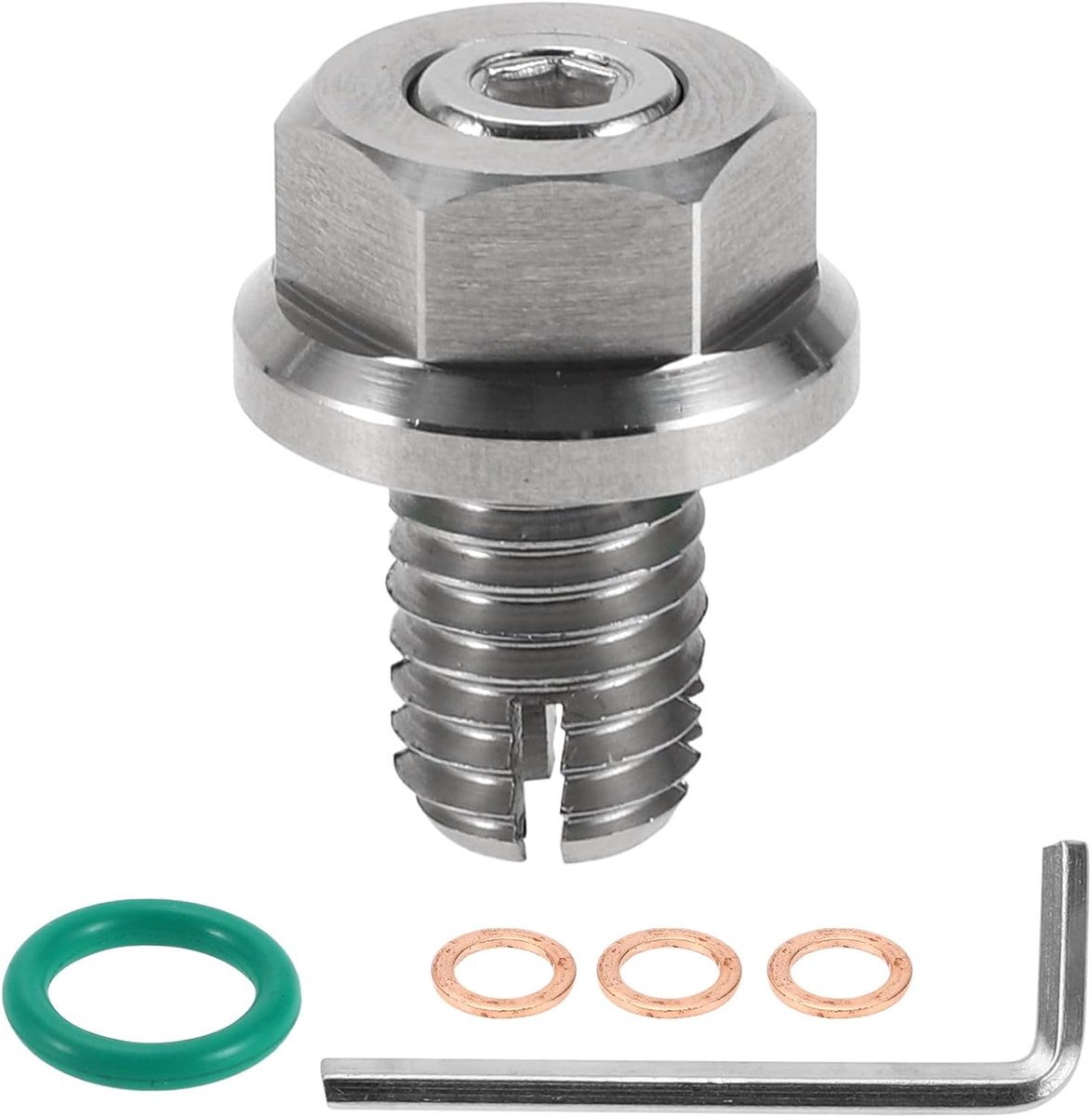 auto, motorfiets, boot, olieaftapschroef, lekvrij, afvoerschroef voor oliebehuizing, reparatie, zilverdraad met 3 koperen afdichtingen M8,2-1,25 mm