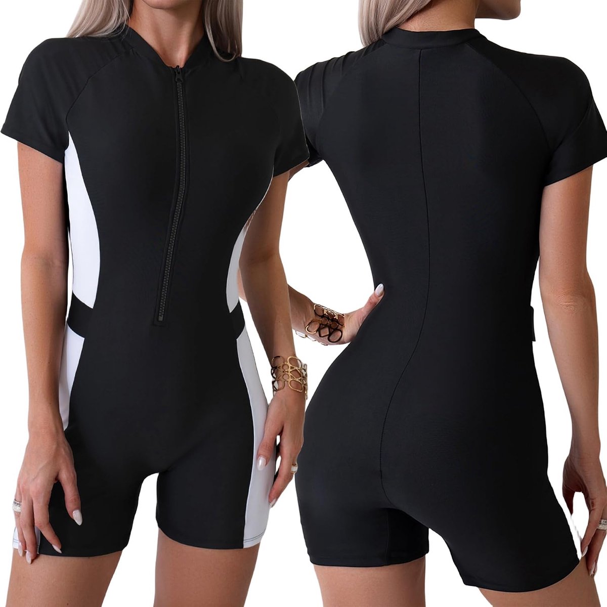 - Badpak uit één stuk voor dames, boyleg badmode, atletische rashbescherming, bescheiden trainingsbadpak voor dames, zwemkostuums met ritssluiting aan de voorkant, zomer, strand, surfen