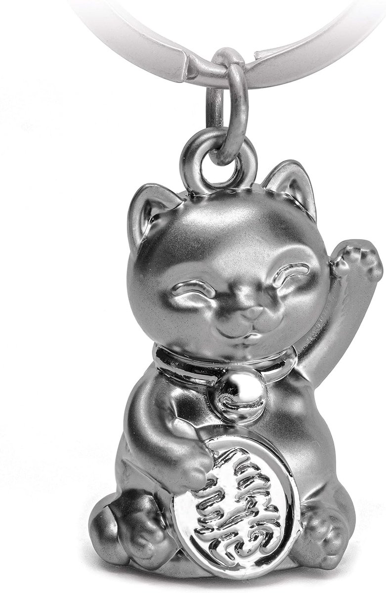 Maneki Neko Gelukskat Sleutelhanger, met schattige kat, geluksbrenger, metalen hanger, cadeau voor katten